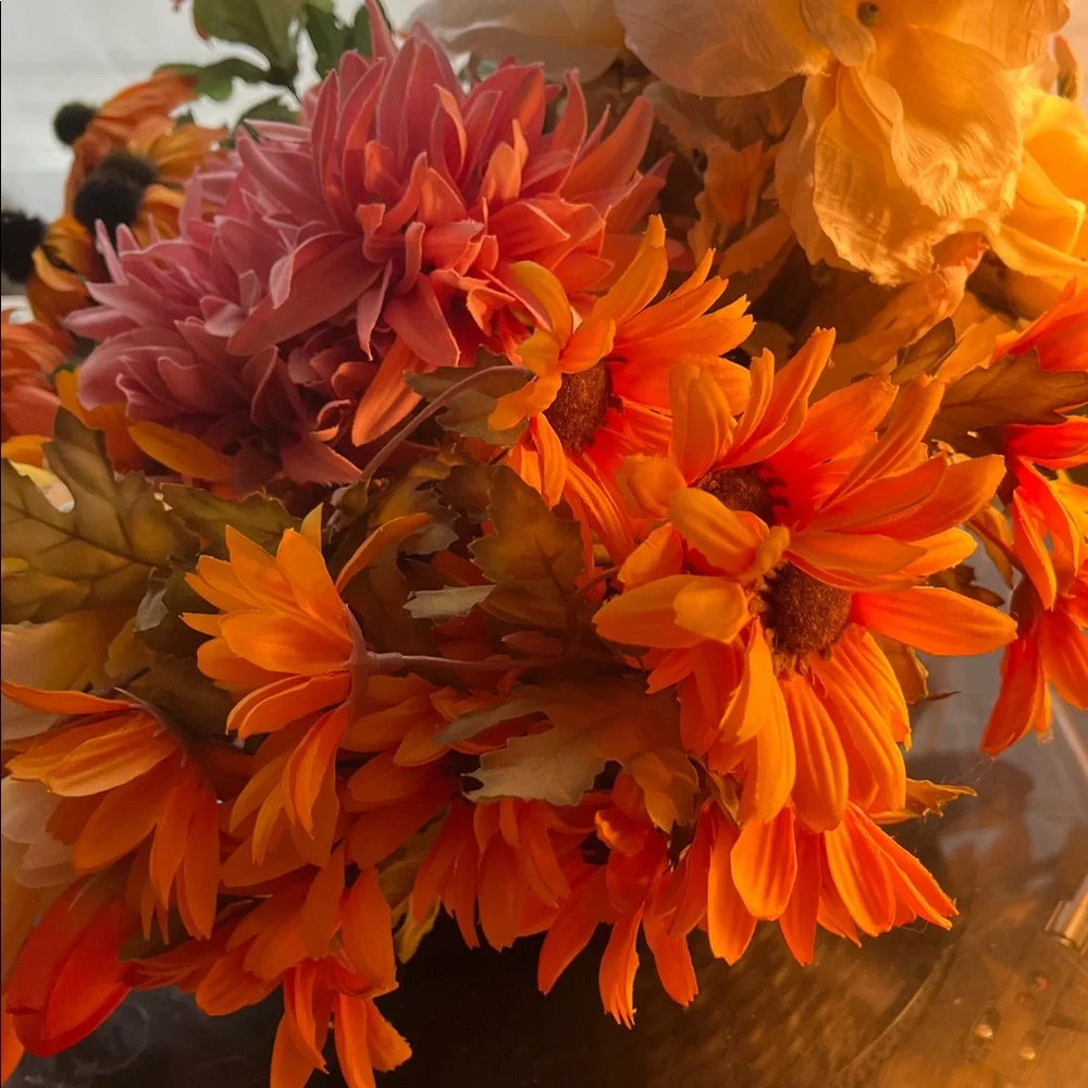 Vibrant Orange Faux Floral Arrangement Basket